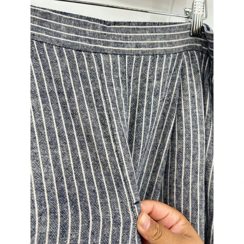 Banana Republic Linen Blend High Rise Black Stripe Wide Leg Pants 851726-09 L